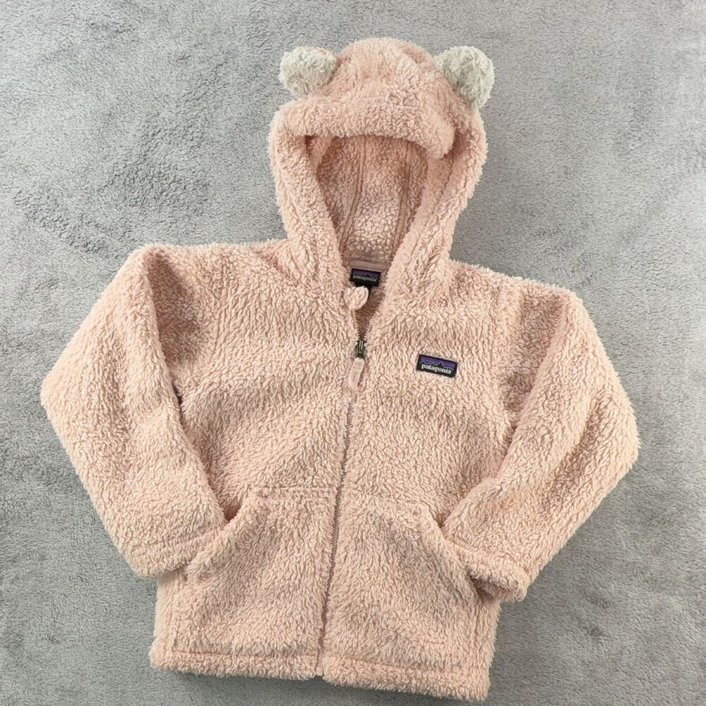 Patagonia Baby Furry Friends Fleece Hoodie Girls 4T Pink Bear Ears Full Zip